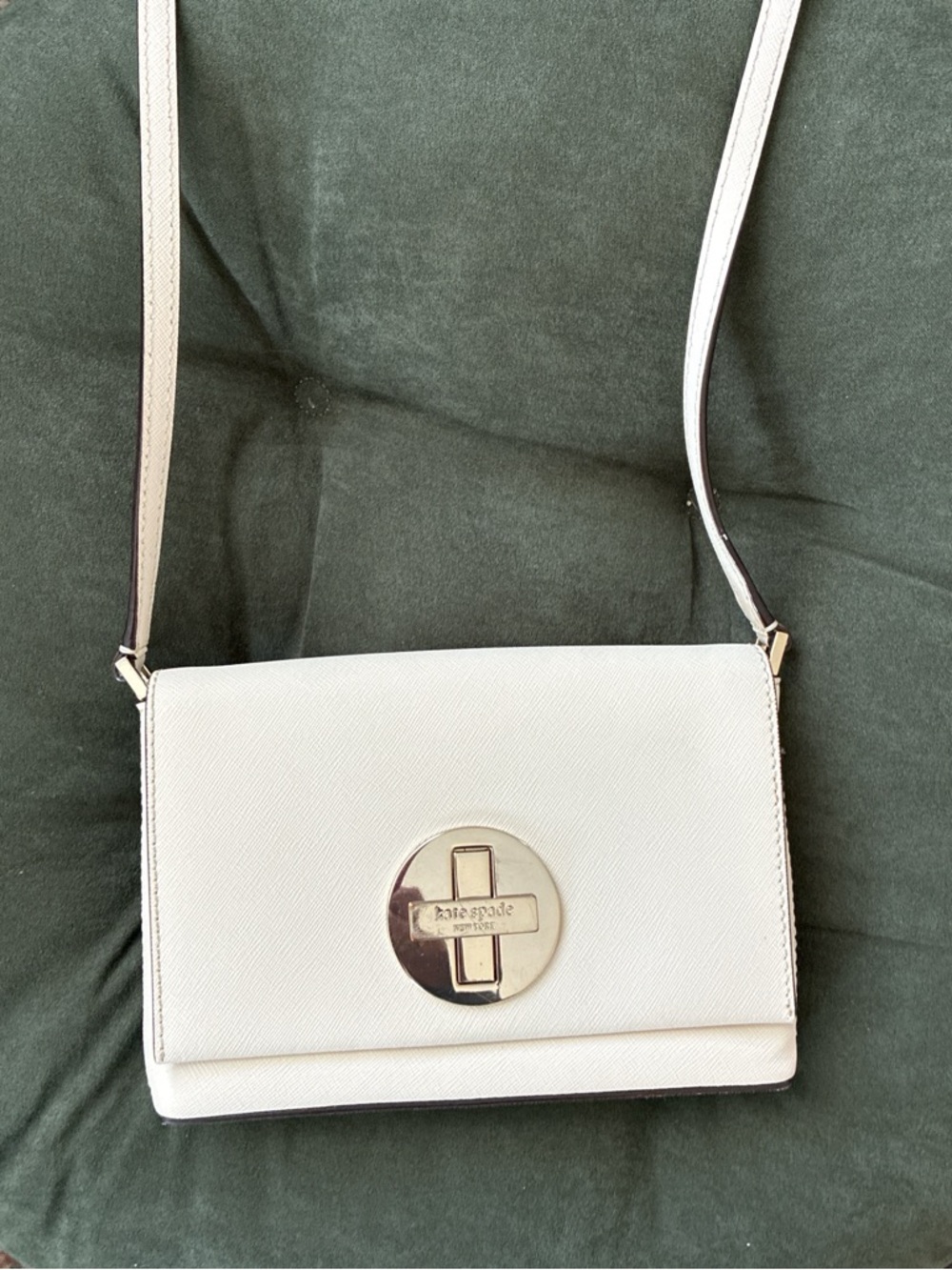 kate spade Cream Leather Crossbody with Gold-Tone Turn Lock